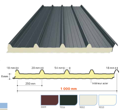 Panneau sandwich toiture 4.250.1000 destock acier
